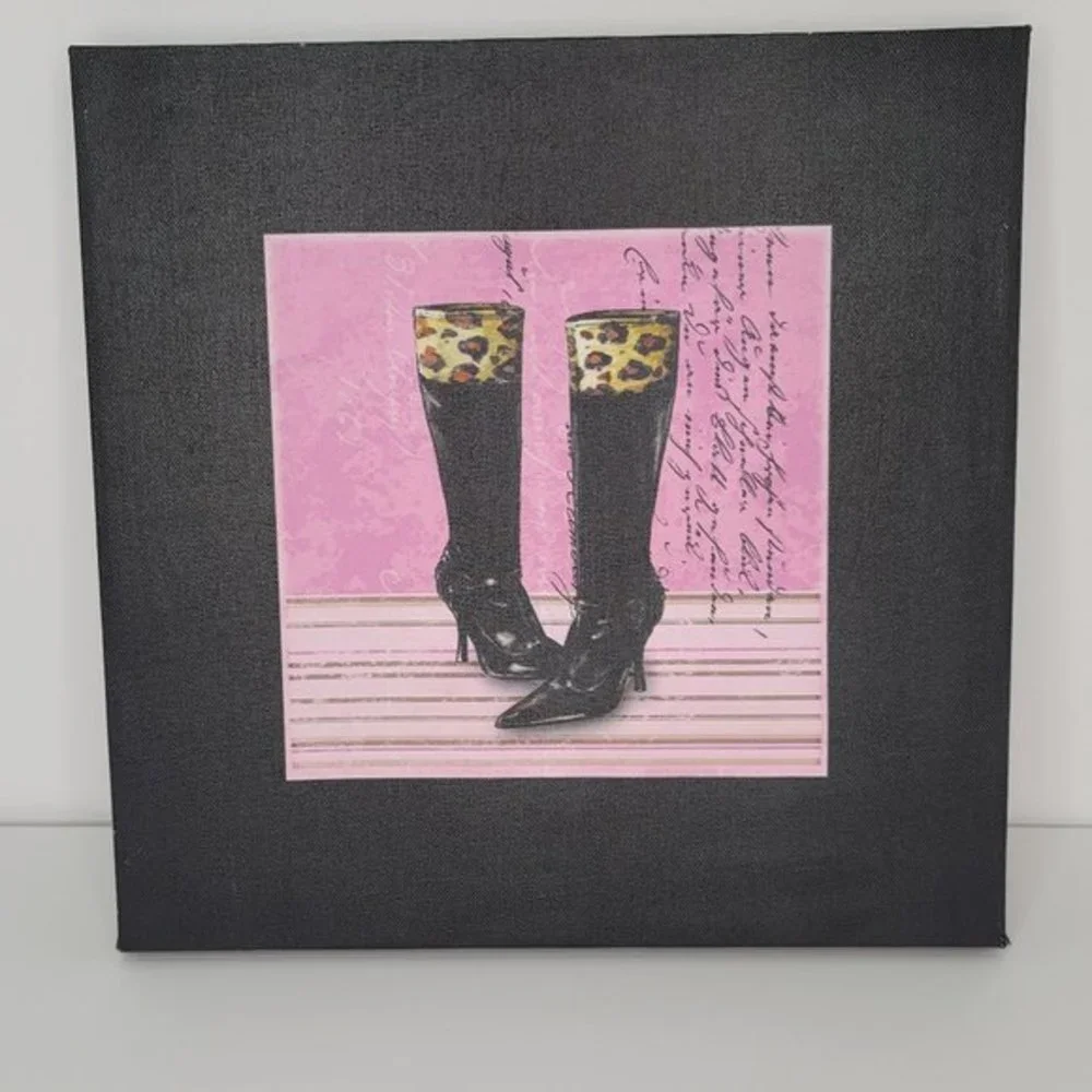 Hobby Lobby Canvas Wall Hanging 12in x 12in‎ Decor Tall Black Boots